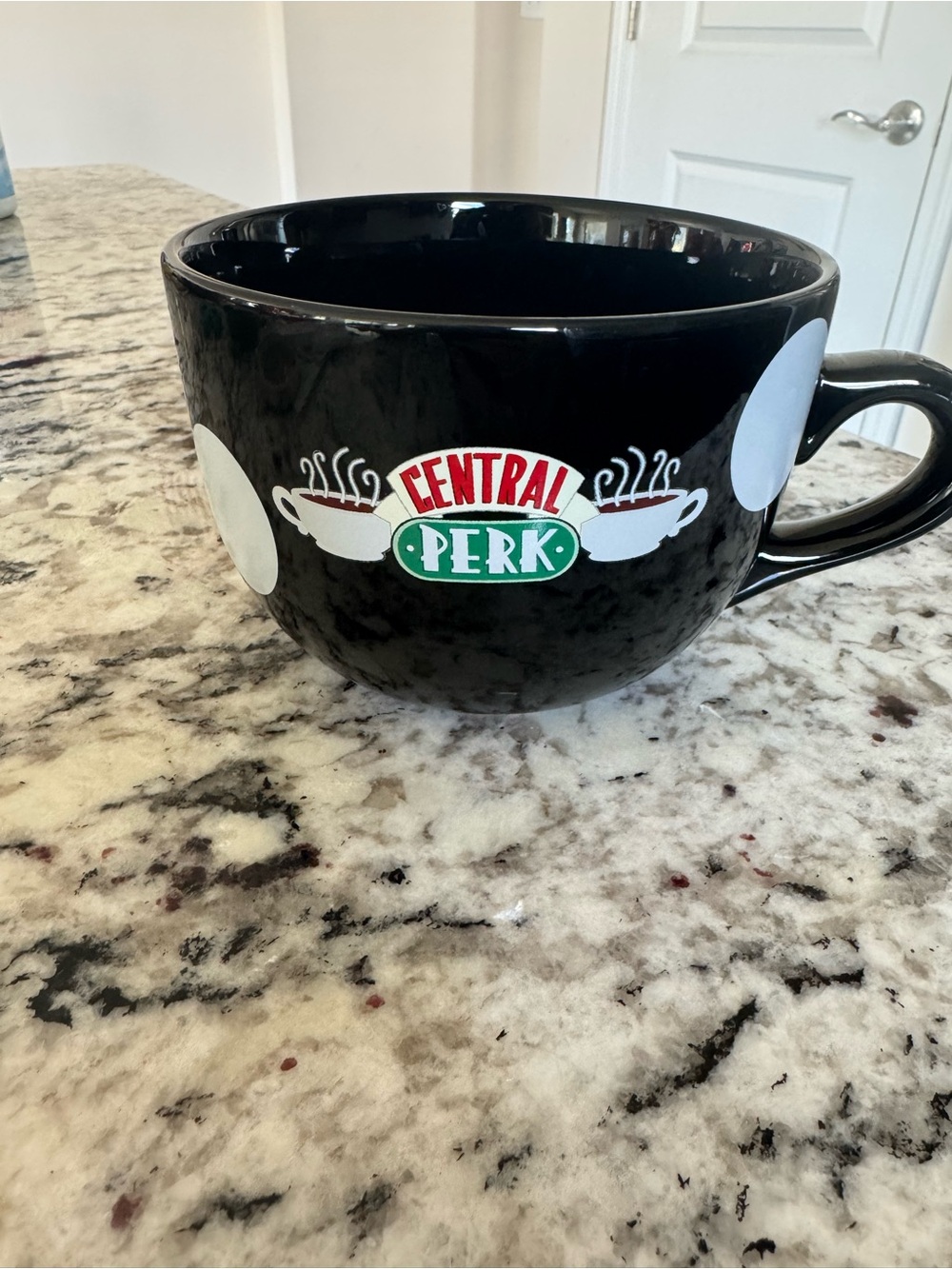 Central Perk Oversized Black Ceramic Mug with White Polka Dots